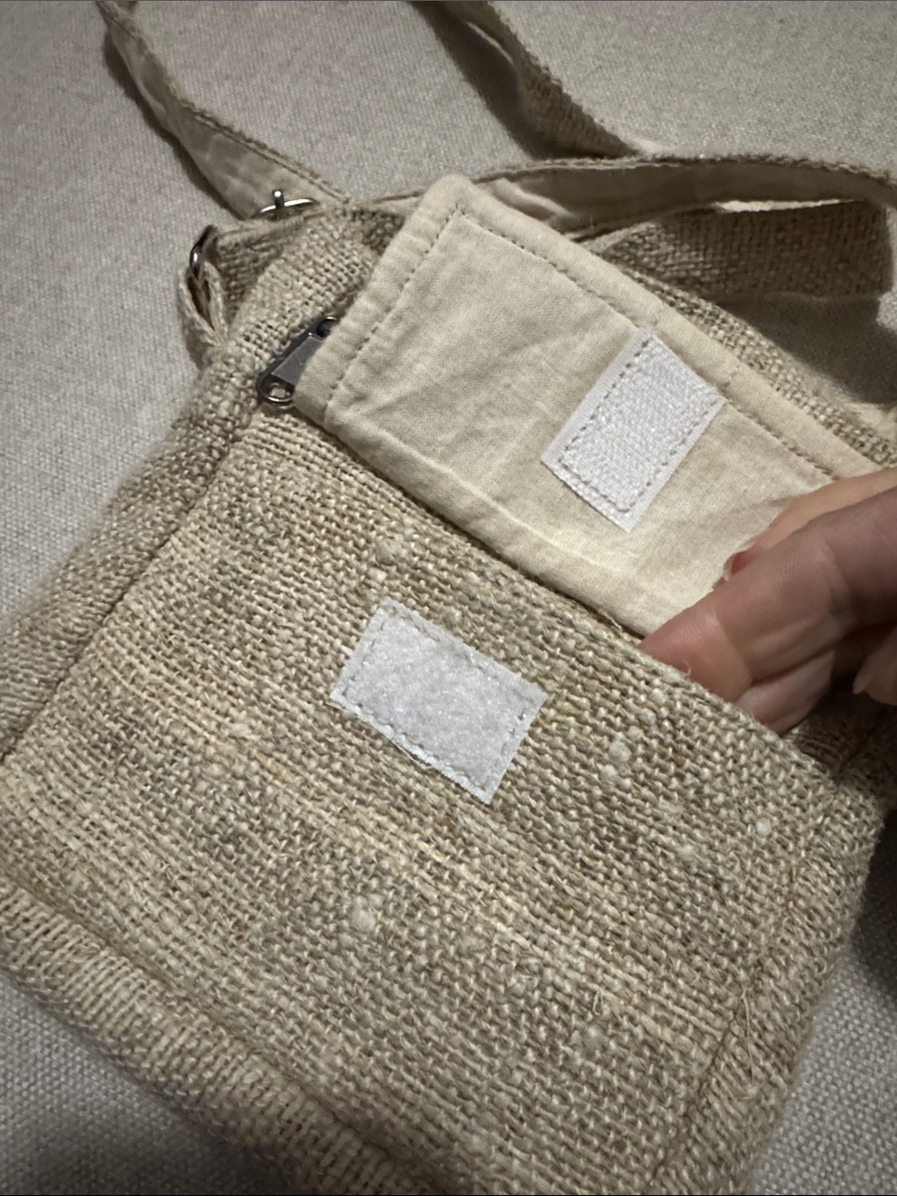 Ark Fair Trade's Hemp Crossbody Bag-Nepal Orig-Natural Color with Imperfections - Picture 4 of 16